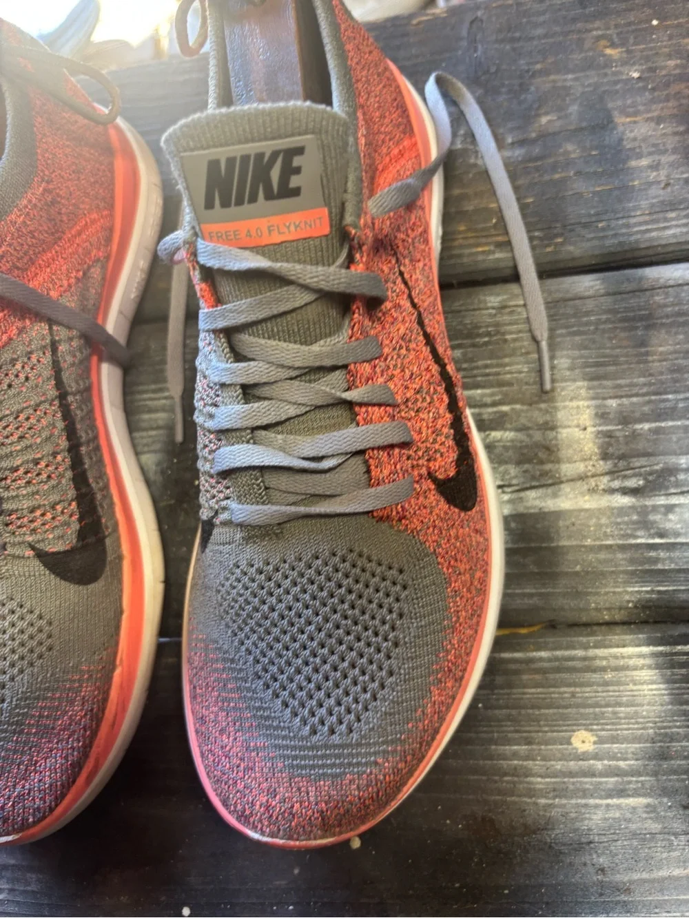Nike Gray and Coral Flyknit Running Sneakers